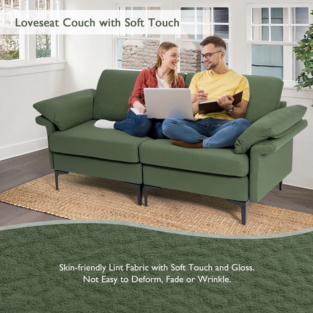 Finihen Loveseat Sofa, Modern Fabric Loveseat Sofa for with Metal Legs and Armrest Pillows, for Living Room, Bedroom, Army Green Finihen Loveseat Sofa, Modern Fabric Loveseat Sofa for with Metal Legs and Armrest Pillows, for Living Room, Bedroom, Army Green