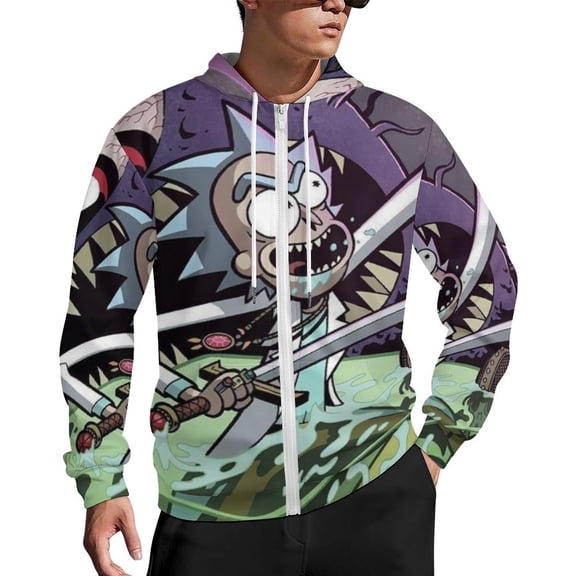 Rick And Morty Zip Up Hoodies Unisex Realistic 3D Print Sweatshirt Long Sleeve Hooded Jacket Coat S