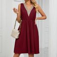 thumbnail image 4 of Vestido De Mujer Vestido de verano para mujer, vestido elegante con bolsillo, sencillo para fiestas navideñas (rojo vino L) Ygjytge para Mujer Vino rojo T XXL, 4 of 8