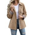 thumbnail image 2 of Byworldtasic Womens Lapel Short Trench Coat Plaid Cuff Lightweight Casual Button Jacket with Pockets, 2 of 8