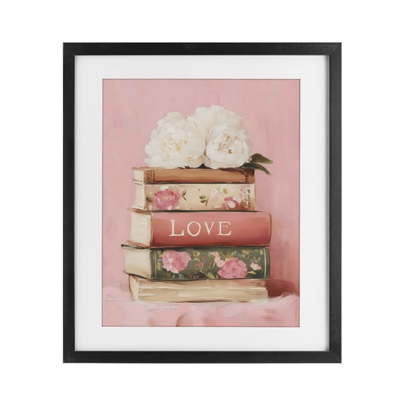 Stupell Industries Glam Book Love with Peonies Black Framed Print Under Glass, 13 x 16, by Arlington Prints