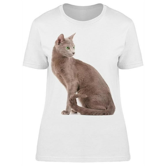 Sitting Russian Cat Looking Back T-Shirt Women -Image by Shutterstock, Female Small