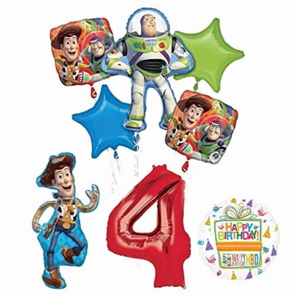 Mayflower Products Toy Story Party Supplies Woody, Buzz Lightyear and Friends 4th Birthday Balloon Bouquet Decorations