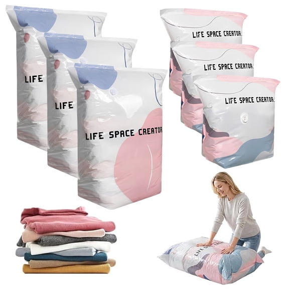 STGRGFHY 6 Pcs No-Pump Vacuum Storage Bags,Large Storage Compression Bags,Press & Seal,Mixed Sizes Bags,Cube Compression Space Saver Bag Travel Organization,Saves 80% Space,Keeps Clothes Dry K