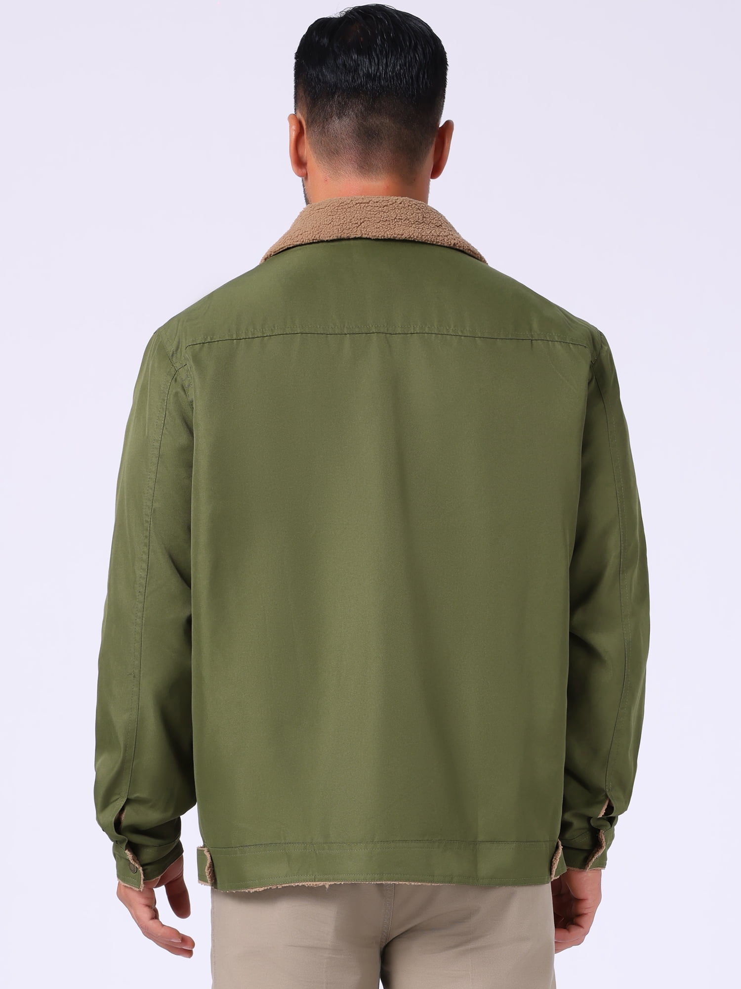 DARING DIVA Collared Button Front Fleece Lining Cargo Trucker Jacket L Olive Green