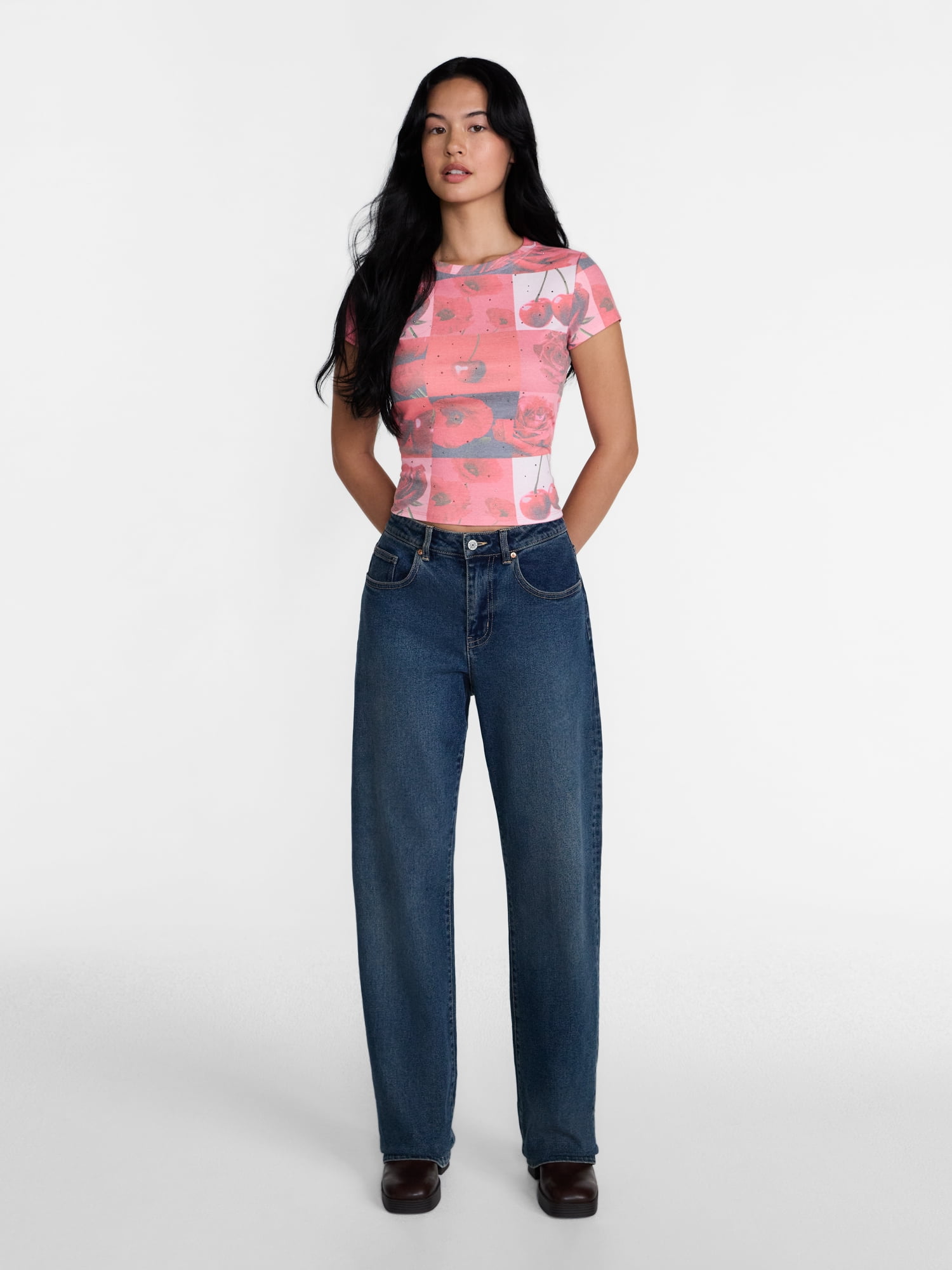 Madden NYC Women's Studded Graphic Tee with Short Sleeves, Sizes XXS-XXL