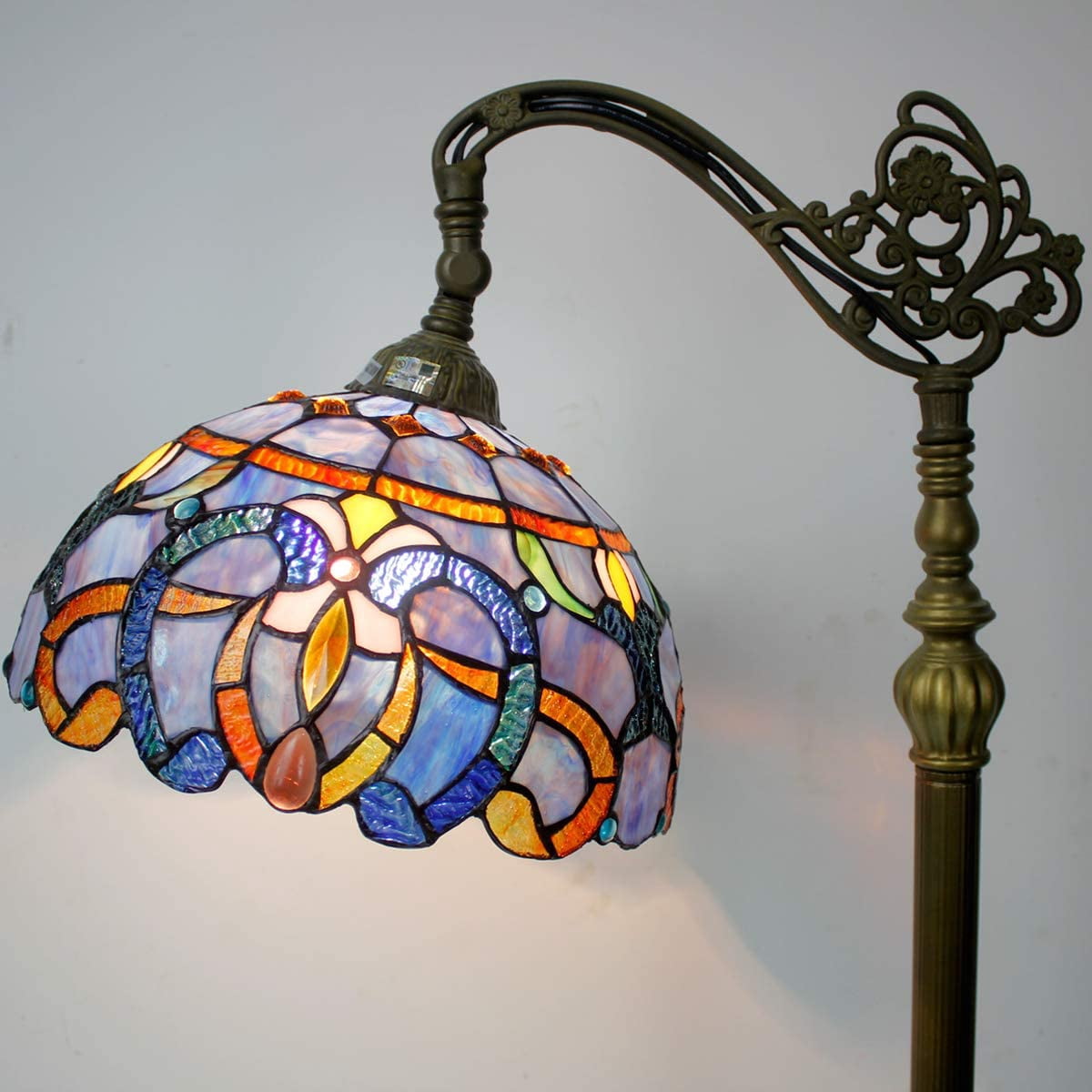 Tiffany Floor Lamp 64" Tall Industrial Pole Vintage Boho Stained Glass Standing Corner Bright Reading LED Light Arched Rustic Gooseneck Adjustable Living Room Kids Bedroom Farmhouse Office WERFACTORY