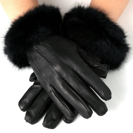 Leather Equestrian Gloves - Alpine Swiss Women’s Dressy Gloves Genuine Leather Thermal Lining Fur Trim Cuff