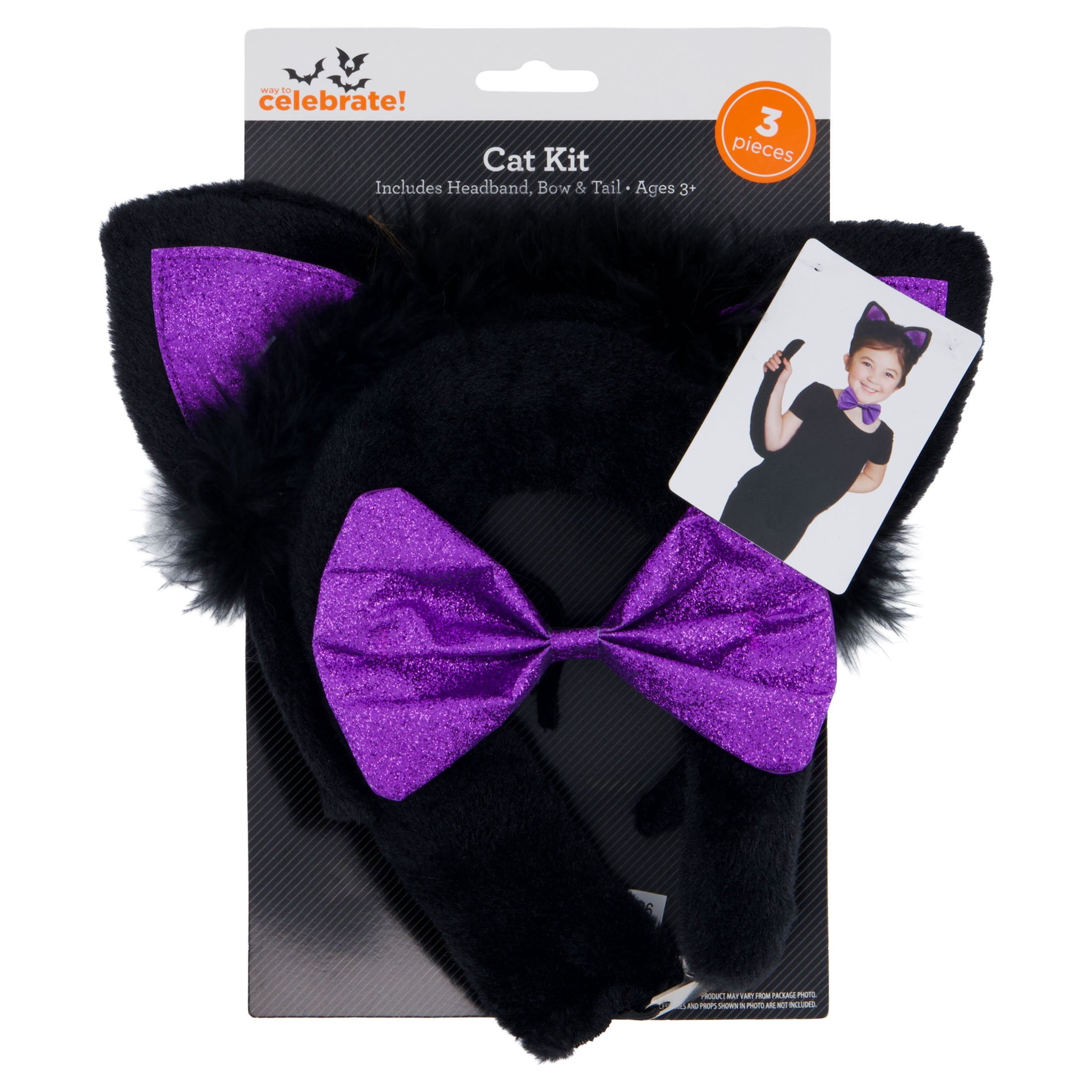 Cat Costume Accessory Kit for Children, Black and Purple, 3 Pieces, Halloween by Way To Celebrate