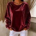 thumbnail image 2 of ZHYou Womens Long Sleeve Velvet Sweatshirts Crew Neck Drop Shoulder Loose Fit Casual Loungewear Tops,Wine,Size 2XL, 2 of 6