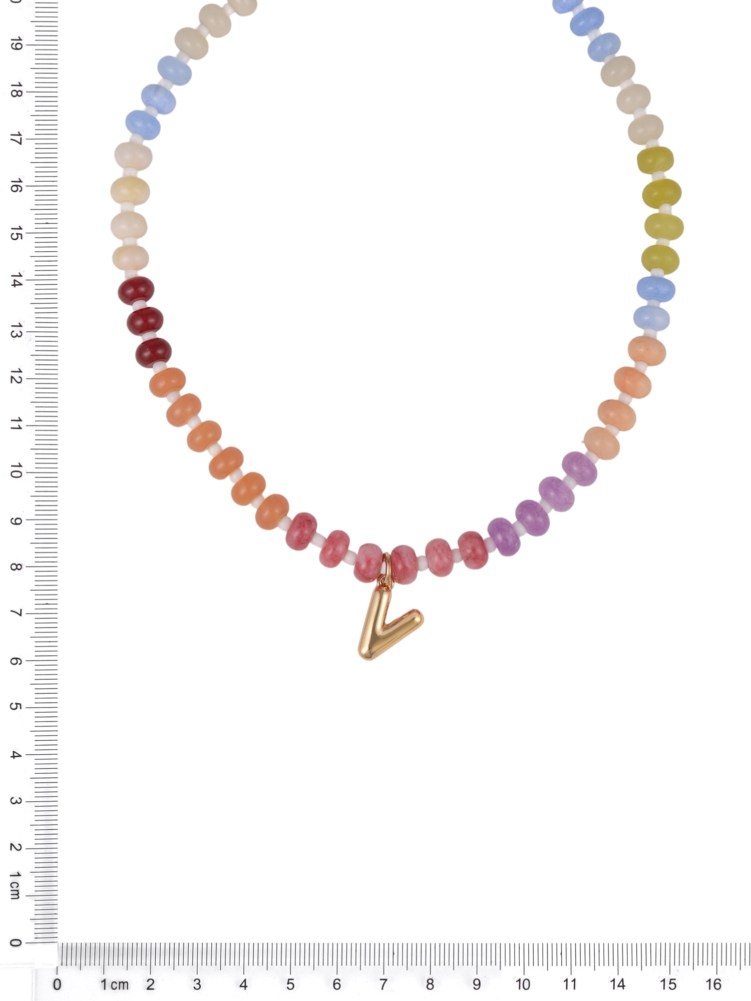 Time and Tru Goldtone Multicolored Bead Initial "V" Necklace