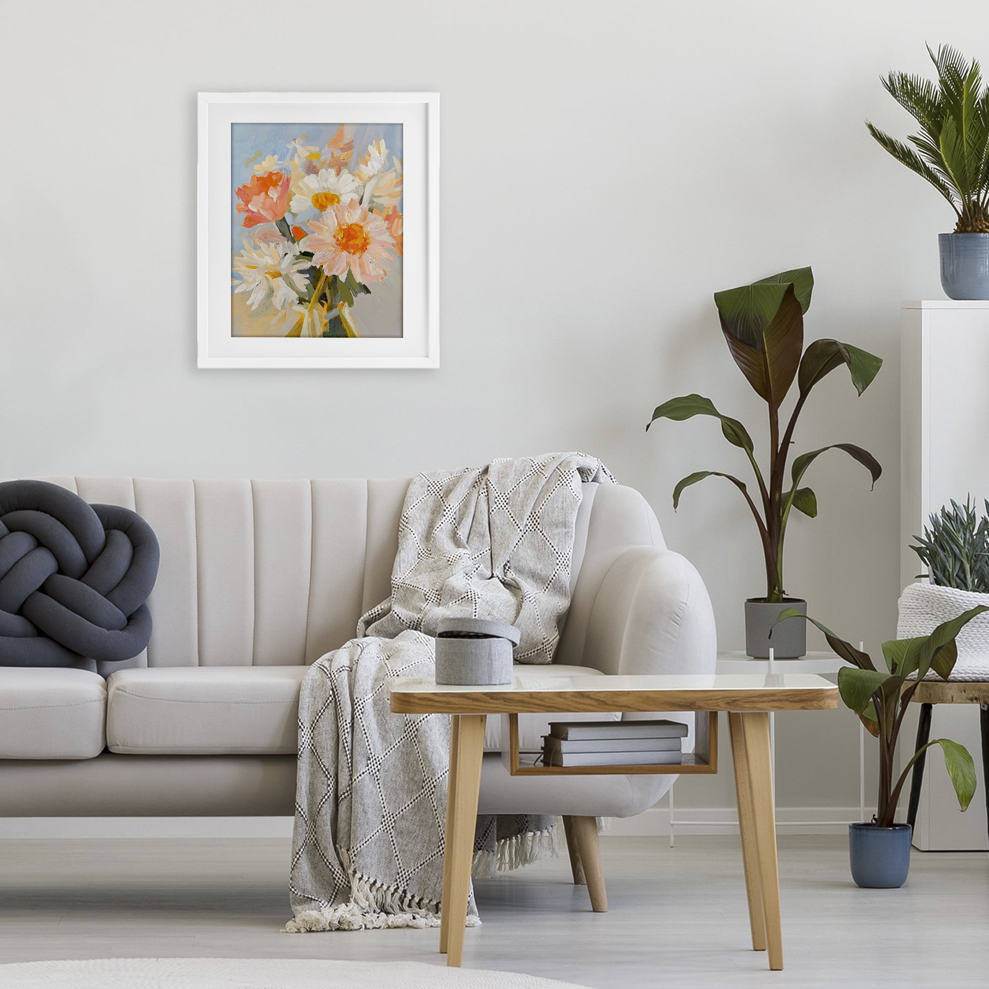Stupell Industries Orange Spring Floral Bouquet White Framed Print Under Glass, design by The Prints Vibe
