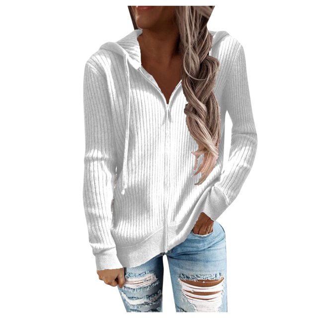 Cardigan à Capuche à Manches Longues pour Femmes avec Fermeture Éclair et Cordon de Serrage Blouse Décontractée Confortable