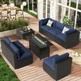 thumbnail image 7 of SUNCROWN 8-Piece Outdoor Patio Furniture Sofa Set All-Weather Wicker Sectional Conversation Set with Modern Glass Coffee Table, Cushions and Fire Pit Table, Dark Blue, 7 of 7