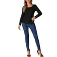 thumbnail image 2 of Camiseta de manga larga INSPIRE CHIC para mujer, escote cuadrado, ajuste holgado, blusas casuales, 2 of 6