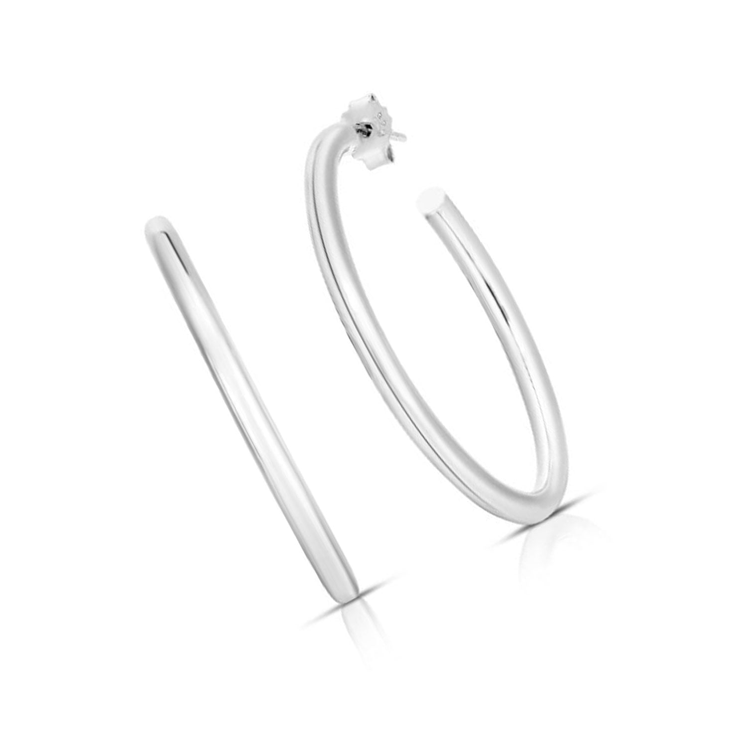 JewelStop Sterling Silver Polished Finish 40mm Round Tube C Hoop Earrings with Push Back closure.