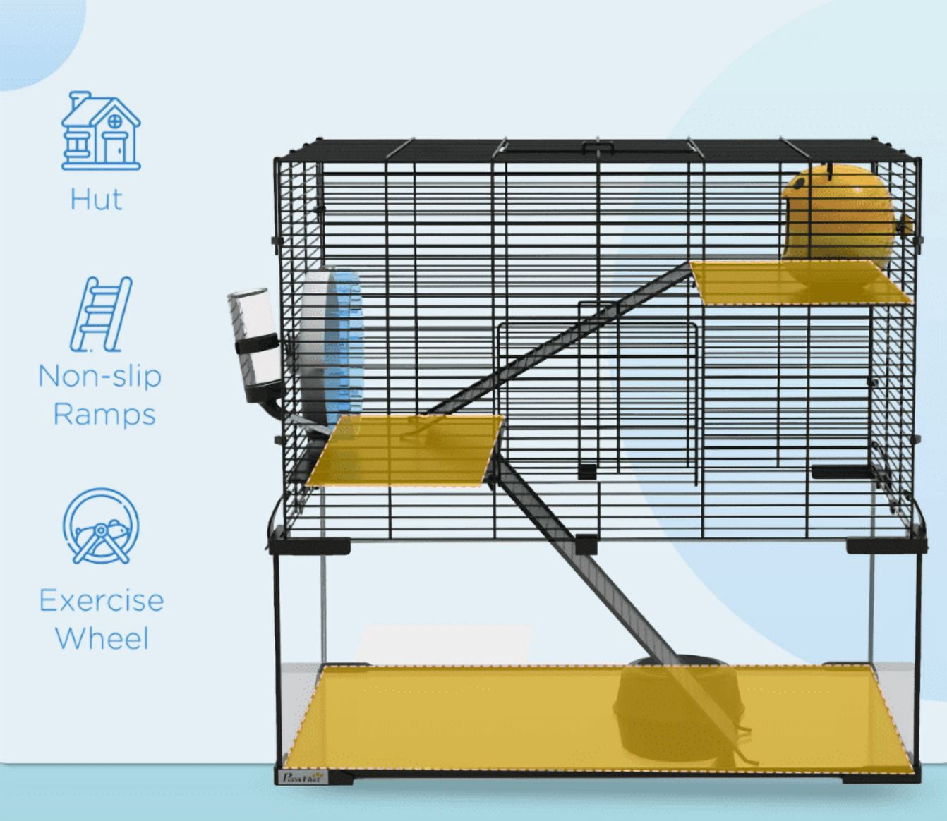 23.5" Hamster Cage, Gerbil Cage with Glass Basin, Multi-Level Small Animal Habitat for Syrian Hamsters, Rats & Gerbils - Black