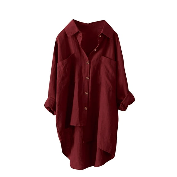 Button down Shirts for Women Cotton Linen Long Sleeve Laple Oversized Tops Casual Loose Tshirts with Pocket