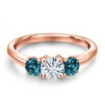 thumbnail image 3 of Gem Stone King 18K Rose Gold Plated Silver White Moissanite and London Blue Topaz Engagement Ring for Women | 1.16 Cttw | Round 5MM | Gemstone Birthstone | Size 8, 3 of 7
