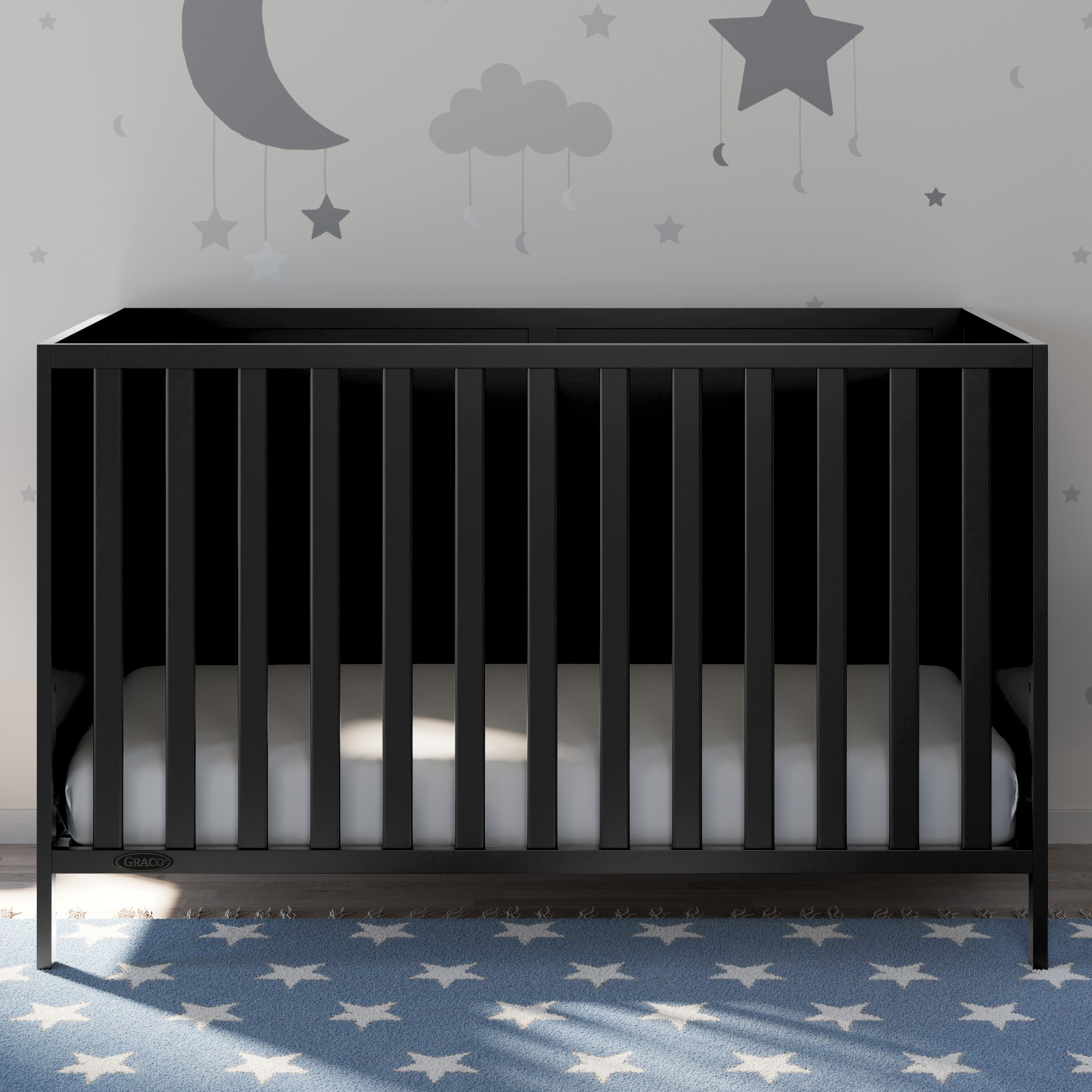 Graco Theo 3-in-1 Convertible Crib and Premium Crib & Toddler Mattress Bundle, Black