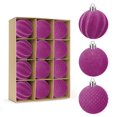 thumbnail image 1 of Harliver - Juego de 12 bolas navideñas de terciopelo de 6 cm, bolas de plástico flocadas para árbol de Navidad, adornos colgantes, irrompibles, morado, 1 of 7