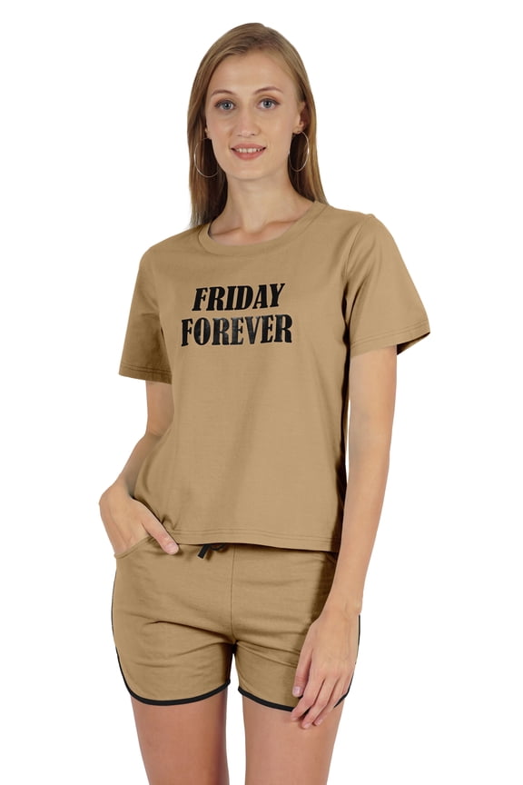 Graphic Printed Friday Forever Pajamas Nightwear Set For Women's Loungewear