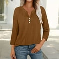 thumbnail image 6 of Yubnlvae 3/4 Sleeve Linen Tops for Women - 2025 Trendy Boho Button-Up Shirts (Cotton Blend, Vacation Ready) Coffee M, 6 of 8