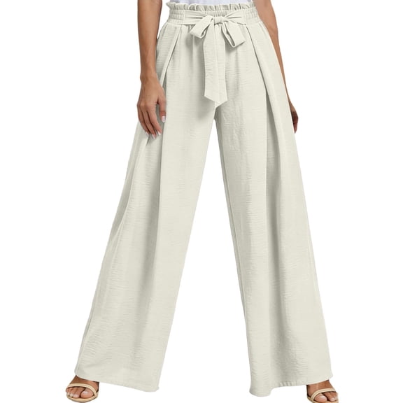 SAWOBUUN Womens High Waist Wide Leg Pants with Tie Belt Flowy Palazzo Trouser Loose Fit Casual Beach Vacation Pants