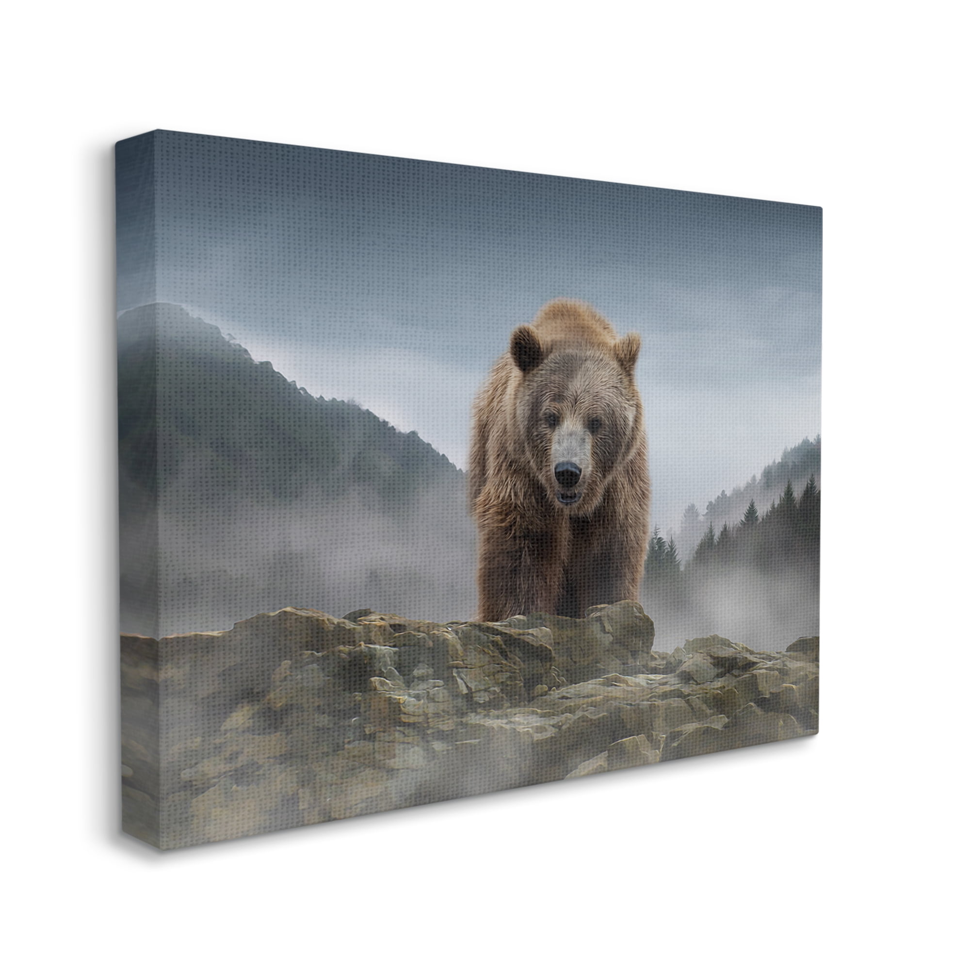 Stupell Industries Roaring Brown Grizzly Bear Rocky Mountain Top View Graphic Art Gallery Wrapped Canvas Print Wall Art, Design by Kelley Parker