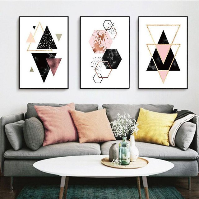 Wekity Póster con impresión en lienzo con textura de mármol, diseño geométrico de patchwork 1, diseño abstracto simple, decoración de dibujo para el hogar, sala de estar, dormitorio, oficina