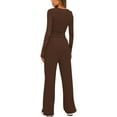 thumbnail image 3 of Women'S 2 Piece Sets Fall Outfits Long Sleeve Wide Leg Tracksuits Casual Lounge Set Matching Sets Dark Coffee XS, 3 of 7
