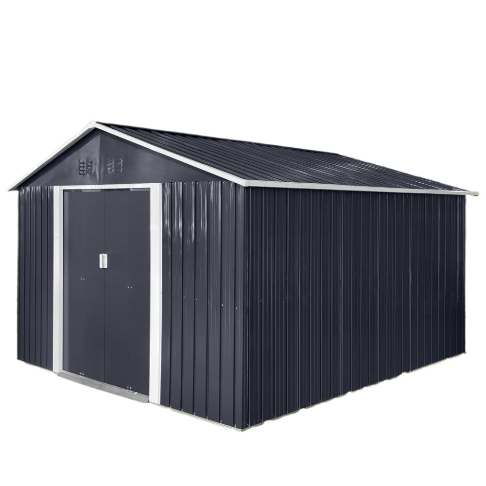 11.2ft x 10.6ft Metal Garden Shed – Grey Outdoor Storage Shed with Window for Tools and Equipment