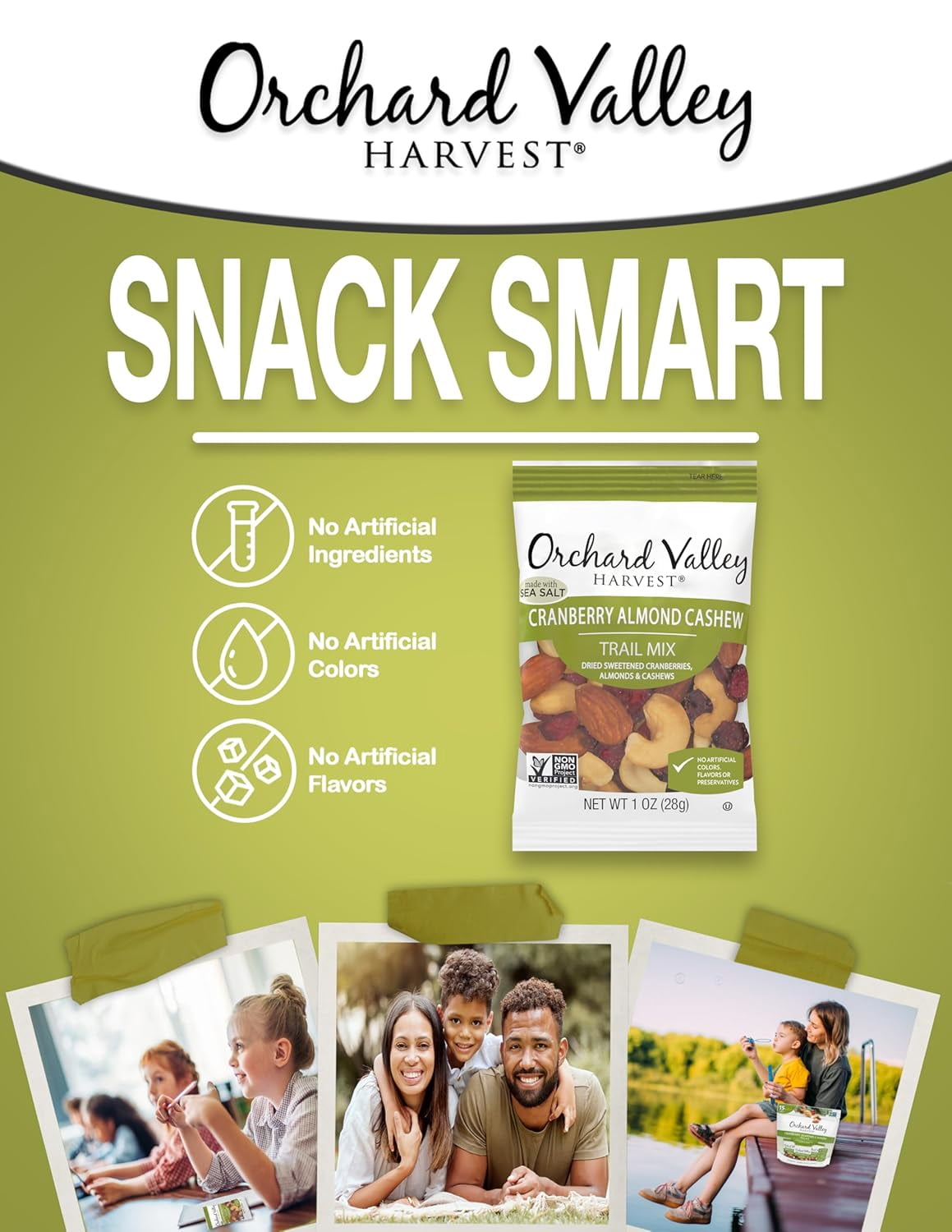 Orchard Valley Harvest Cranberry Almond Cashew Trail Mix, 1 Ounce Bags (Pack of 15), Cranberries, Almonds, and Cashews, Non-GMO, No Artificial Ingredients