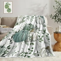 Fall Boho Pumpkin Throw Blanket, Rustic Autumn Maple Leaves Thanksgiving Harvest Decorative Farmhouse Fleece Flannel Blanket, Fall Seasonal Teal Green Soft Blanket for Bed Couch Sofa 50"X60"