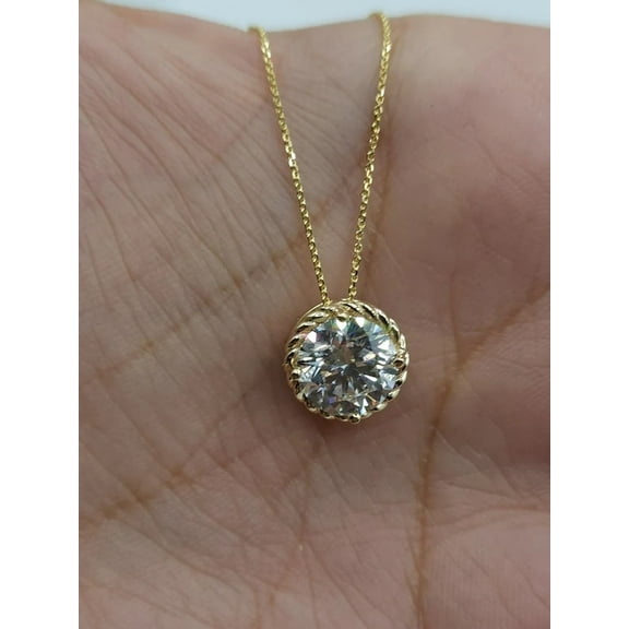 2.00 Ct Round Cut Real Moissanite Solitaire Necklace  Pendant For Women Perfect Gift For Her 18k Yellow Gold Plated