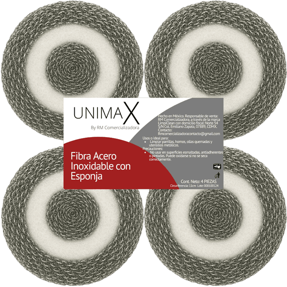 Set 8 Fibra Acero Inoxidable Con Esponja Ligera De Cocina