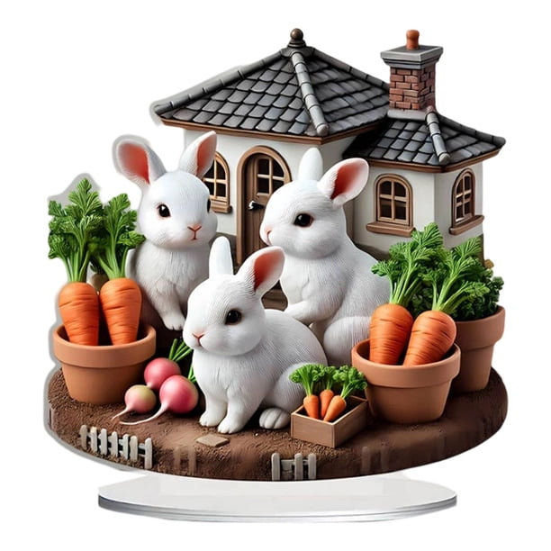 Huevos de Pascua Decoración de conejo Adorno de conejito Placa de escritorio acrílica decorativa 2D para Estilo C