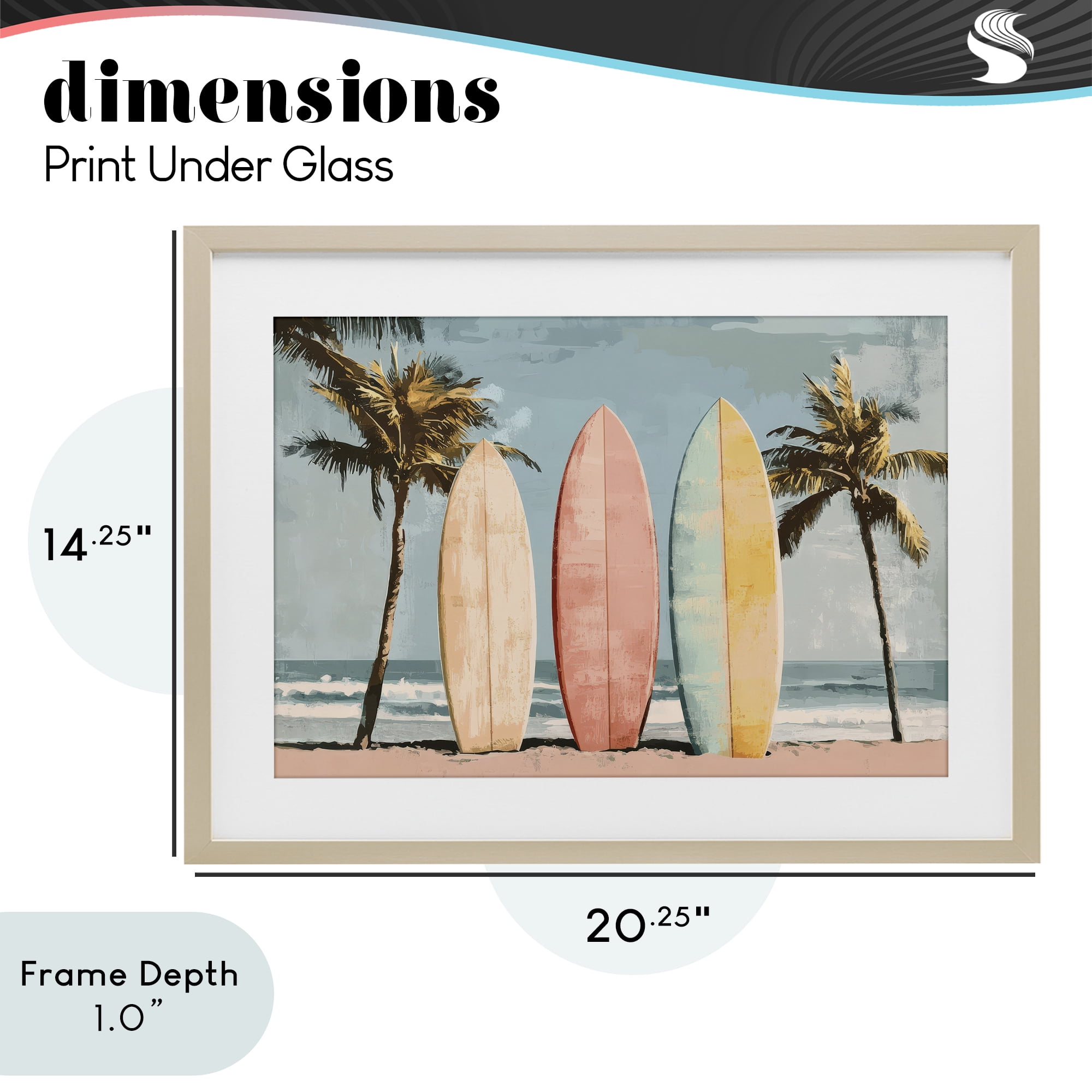 Stupell Industries Paradise Surfboard Trio Birch Framed Print Under Glass, design by Petal Prints Design