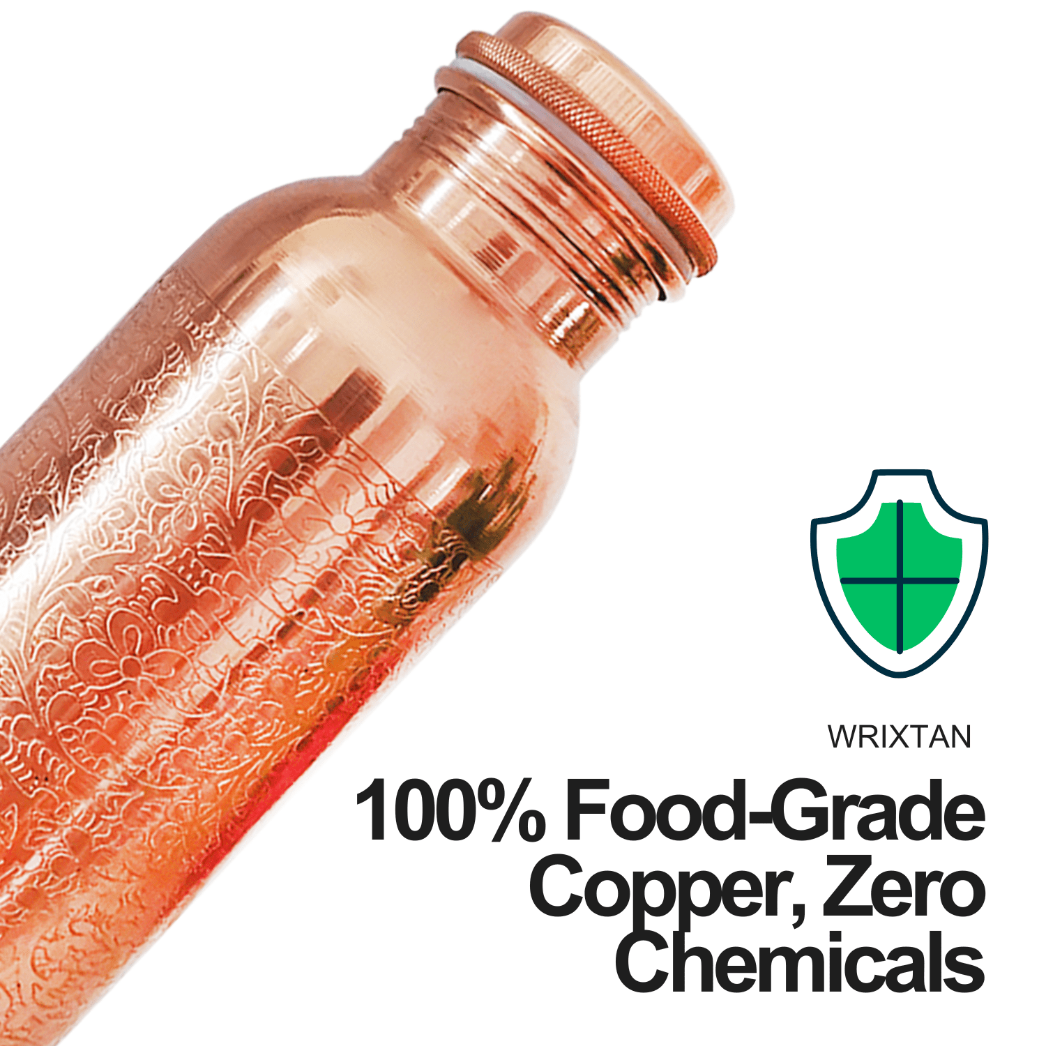 Wrixtan Engraved Copper Water Bottle, 1000ml