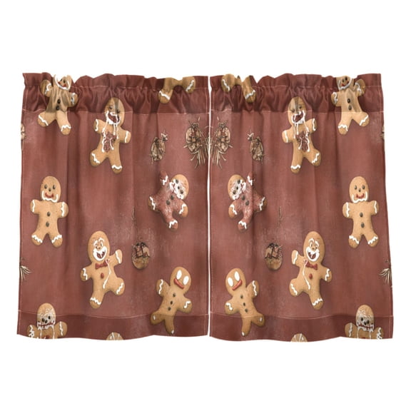 Gingerbread Man Repeat Pattern Kitchen Curtains Tier Set 27x24 Inch 2 Panels Semi Sheer Light Filtering Privacy UV Protection