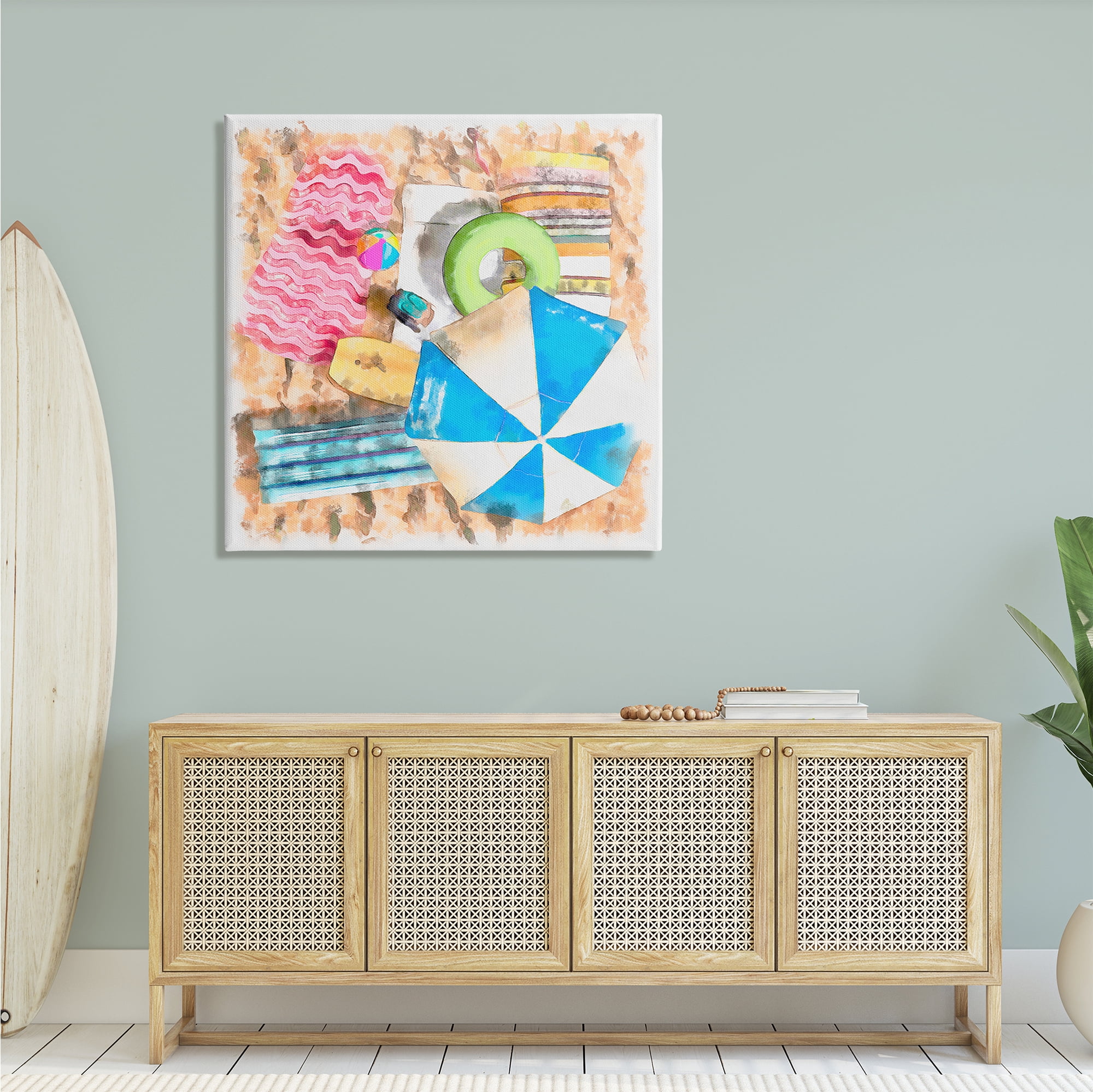 Stupell Industries Tropical Summer Beach Lounge Towel Umbrella Floats, 36 x 36,Design by Alonzo Saunders