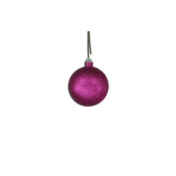 Queens of Christmas ORN-BLKG-100-PI-12PK 4 in. Glitter Ball Ornament with Wire, Pink - Pack of 12