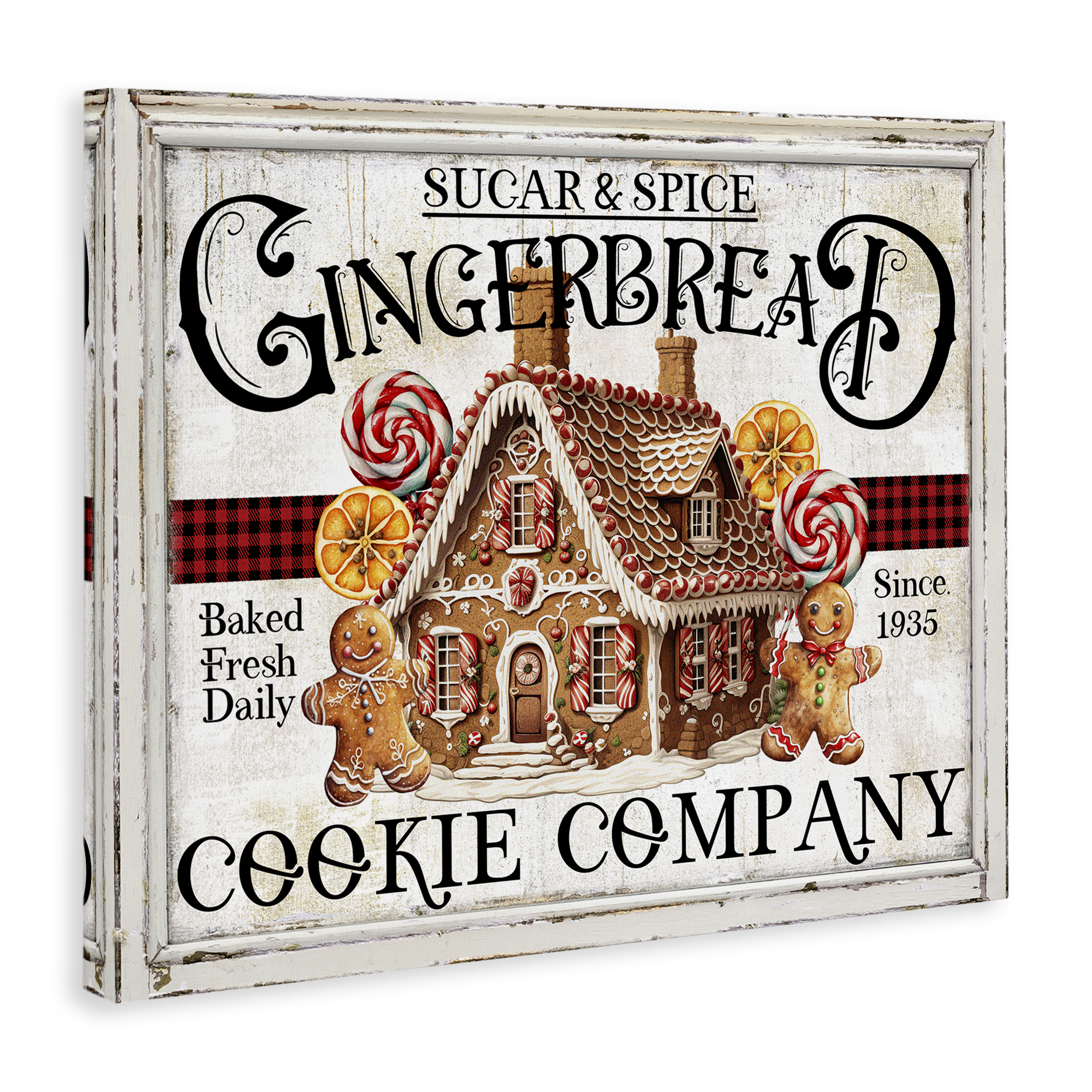 Stupell Industries Gingerbread Vintage Sign Holiday Painting Gallery Wrapped Canvas Art Prints Wall Art, 20 x 16