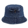 thumbnail image 2 of harmtty Denim Sun Hat Flat Top Lightweight Pocket Decor Bucket Hat for Daily Life,Blue, 2 of 8