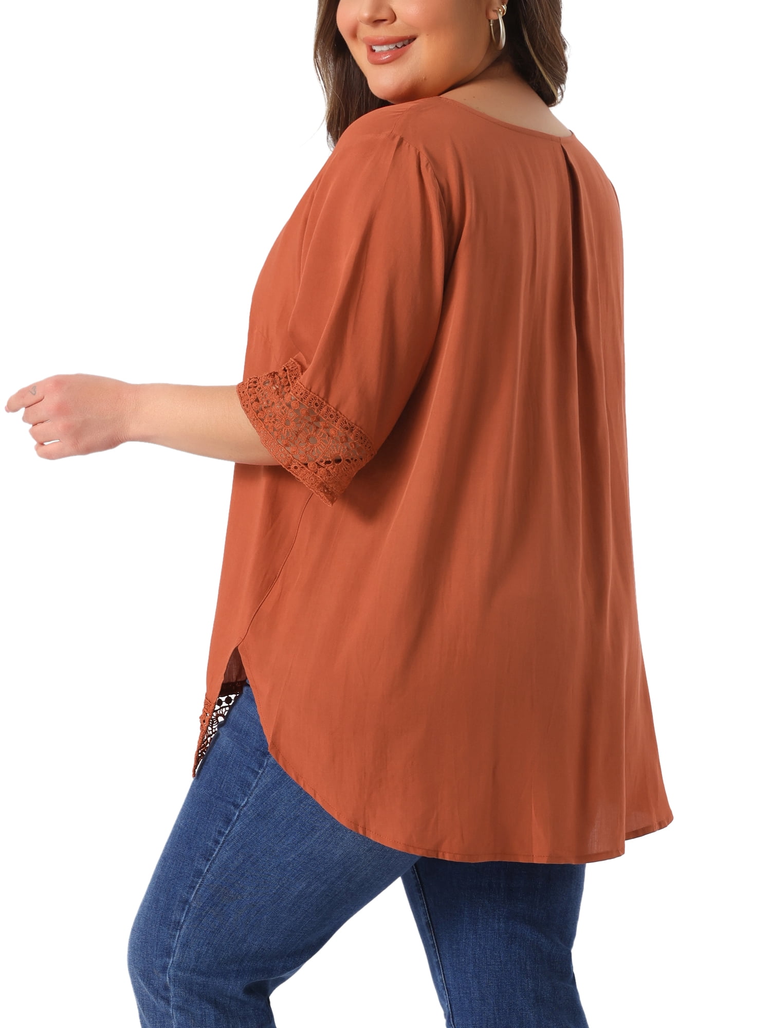 DARING DIVA Women's Plus Summer Tops Lace Crochet  Casual Cowl Neck Blouses 2X Rust Red