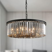 HOOMEDELIER Modern Round Crystal Chandelier Black Smoke Gray 6 Lights Pendant Fixture for Indoor Living Room Kitchen - 22"