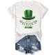 thumbnail image 5 of Women's St. Patrick's Day Festive T-Shirt - White Crew Neck with Green Hat & Shamrock Print, Casual Short Sleeve, Polyester Blend, Machine Washable - Perfect for Spring & Summer Celebrations, Ladies, 5 of 7