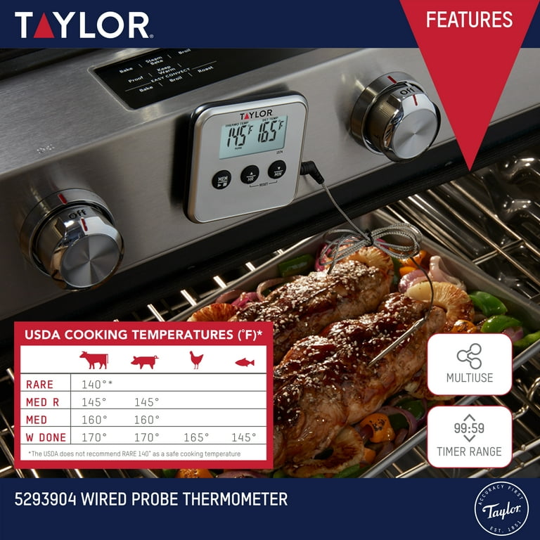 Goodful Wired Probe Meat Thermometer with Timer, Programmed with Preset  USDA Approved Temperatures for Different Types of Meat, Withstand  Temperatures