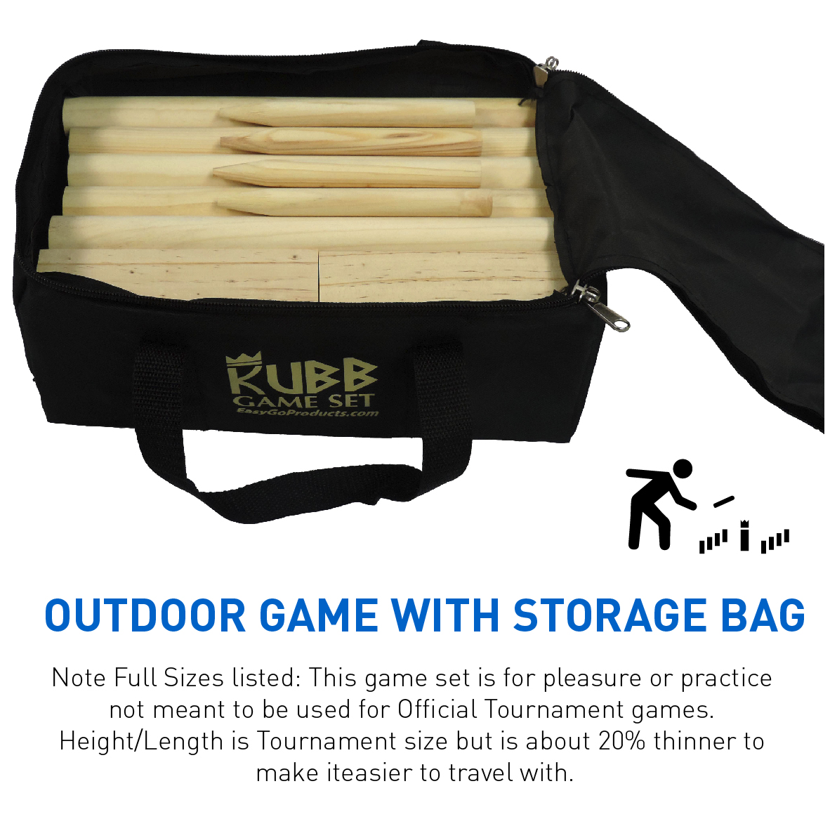 Kubb The Viking Wooden Outdoor Lawn Game  1 King, 10 Kubb Blocks, 6 Long Batons, 4 Corner Markers & Carrying Bag - image 2 of 4