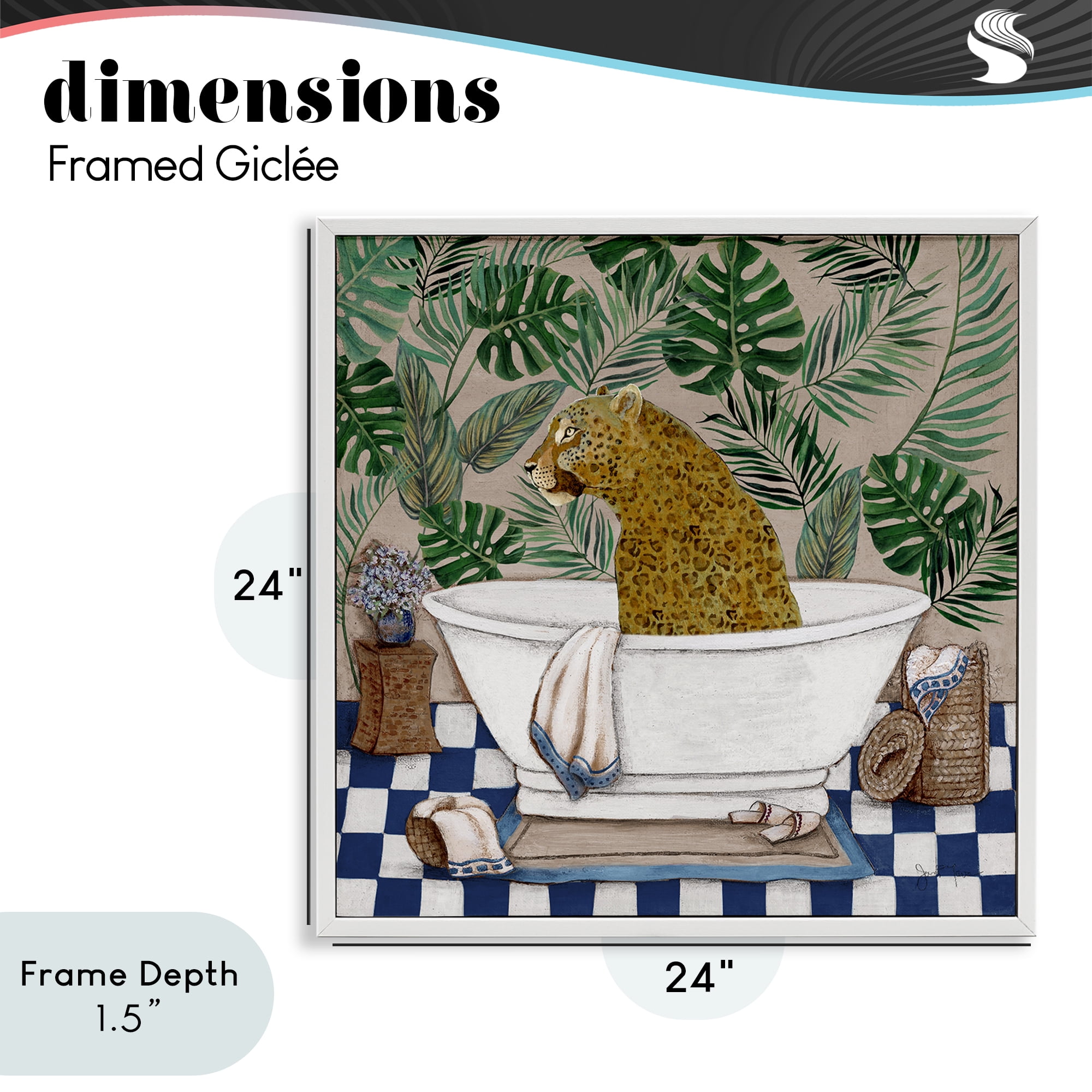 Stupell Industries Leopard in Tropical Bathtub White Framed Giclee Art, design by Janet Tava